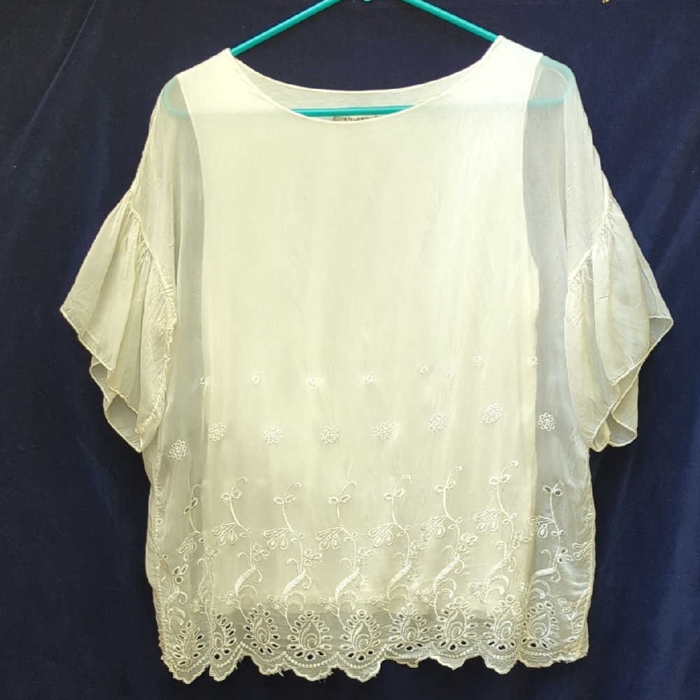 White Silk Chiffon Embroidered Women's Blouse